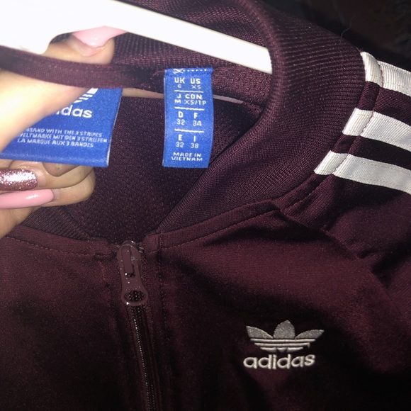 Burgundy 3 stripe Adidas jacket - Picture 1 of 3